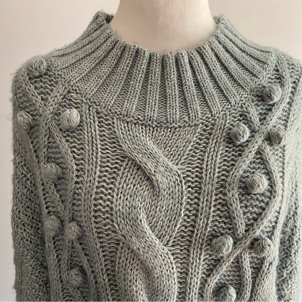 Sarah Campbell Chunky Cable Knit Sweater Blue Cotton Blend Cozy Pullover L - Picture 9 of 16
